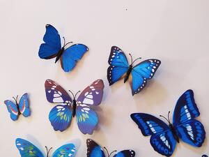 3D dekorace na zeď motýli modrá 12 ks 12 kusů 5 cm až 12 cm
