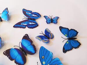 3D dekorace na zeď motýli modrá 12 ks 12 kusů 5 cm až 12 cm