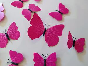 3D dekorace motýli růžová 12 ks 12 kusů 6 cm až 12 cm