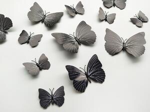 3D dekorace motýlci černí se vzorkem 12 ks 12 kusů 6 cm až 12 cm