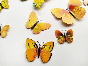 3D motýlci na zeď žlutá 12 ks 5 až 12 cm