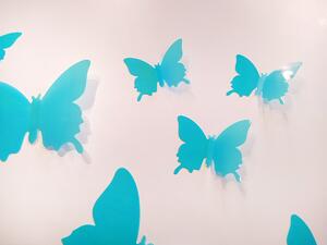 3D motýli na stěnu světle modrá 12 ks šíře 6 x 10 cm, šíře 6 x 5 cm