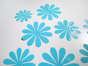 3D květy na zeď azurově modrá 12 ks průměr 7,6 cm až 11 cm