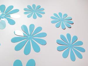 3D květy na zeď azurově modrá 12 ks průměr 7,6 cm až 11 cm