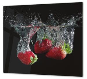 Ochranná deska jahody ve vodě černý podklad - 52x60cm / Bez lepení na zeď