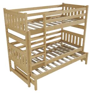 Vomaks Patrová postel s výsuvnou přistýlkou PPV 019 Rozměr: 90 x 180 cm, Barva: surové dřevo, Prostor mezi lůžky: 80 cm