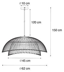 Orientální závěsná lampa černý bambus 62 cm - Pua