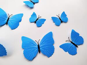3D dekorativní motýlci modrá 12 ks 12 kusů 6 cm až 12 cm