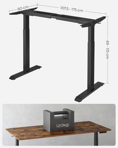 SONGMICS Dřevěný psací stůl nastavitelný - černá - 107,5-175x69-115x60 cm