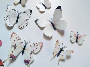 3D dekorace motýli na zeď světlí 12 ks 5 až 12 cm