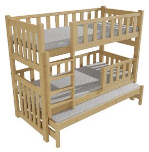 Vomaks Patrová postel s výsuvnou přistýlkou PPV 023 se zábranou Rozměr: 90 x 190 cm, Prostor mezi lůžky: 80 cm, Barva: surové dřevo