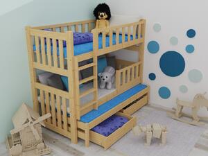 Vomaks Patrová postel s výsuvnou přistýlkou PPV 023 se zábranou Rozměr: 80 x 180 cm, Prostor mezi lůžky: 80 cm, Barva: surové dřevo