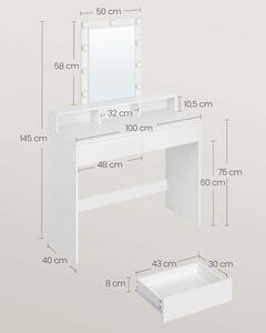 VASAGLE Toaletní stolek s LED osvětlením bílý 100 x 145 x 40 cm