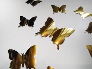 3D motýli na zeď metalická zlatá 12 ks 12 x 10 cm