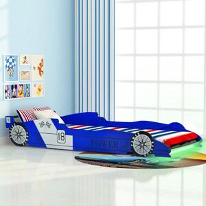 Dětská LED postel závodní auto, 90x200 cm, modrá
