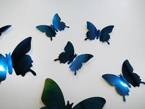 3D motýli na zeď metalická modrá 12 ks 12 x 10 cm