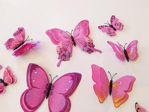 3D motýli s dvojitými křídly růžoví 12 ks 5 až 12 cm