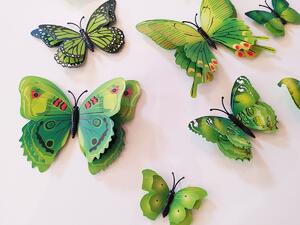 3D motýli s dvojitými křídly zelení 12 ks 5 až 12 cm