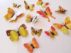 3D motýli s dvojitými křídly žlutí 12 ks 5 až 12 cm