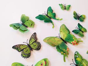 3D motýli s dvojitými křídly zelení 12 ks 5 až 12 cm