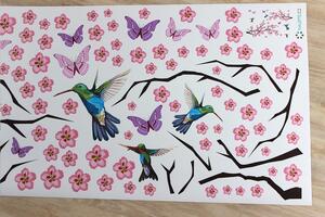 Motýli kolibříci a květy 100 x 40 cm