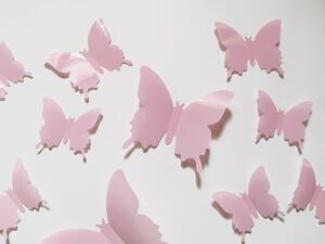 3D motýli na stěnu světle růžová 12 ks šíře 6 x 10 cm, šíře 6 x 5 cm