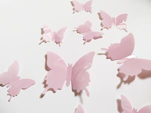3D motýli na stěnu světle růžová 12 ks šíře 6 x 10 cm, šíře 6 x 5 cm