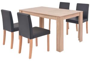 Jídelní stůl a židle 5dílná sada umělá kůže a dub černá