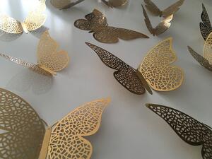 Luxusní 3D motýli na zeď zlatí 12 ks 8 až 12 cm
