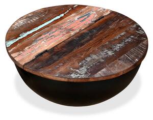 Konferenční stolek, masivní recyklované dřevo, černý, tvar misky