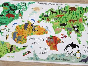 Mapa světa se zvířátky 75 x 59 cm