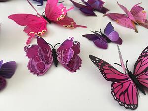 3D motýli s dvojitými křídly růžoví fialoví 12 ks 5 až 12 cm