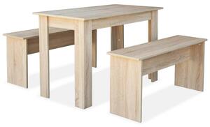 Jídelní stůl a lavice 3 kusy dřevotříska dub