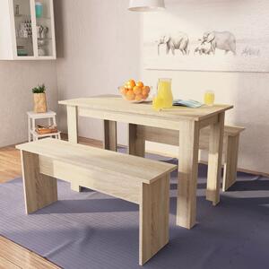 Jídelní stůl a lavice 3 kusy dřevotříska dub