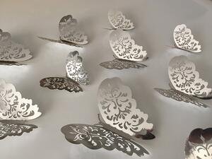Luxusní 3D motýli na zeď stříbrní III 8 až 12 cm
