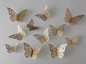 Luxusní 3D motýli na zeď zlatí II 8 až 12 cm