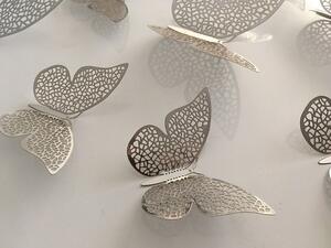 Luxusní 3D motýli na zeď stříbrní II 8 až 12 cm
