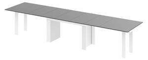 Jídelní stůl Margo- rozklad od 170 cm do 410 cm, deska šedý lesk/ nohy bílý lesk