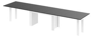 Jídelní stůl Margo- rozklad od 170 cm do 410 cm, deska černý lesk/ nohy bílý lesk