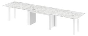 Jídelní stůl Margo- rozklad od 170 cm do 410 cm, deska WHITE venatino lesk/ nohy bílý lesk