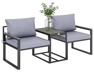 Outsunny 3dílný bistro set na balkon – 2 křesla a stolek s odnímatelnými prodyšnými polštáři, ocelový zahradní nábytek, šedá | Aosom