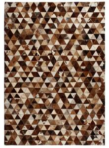 Koberec patchwork pravá kůže 80x150 cm trojúhelníky hnědobílý