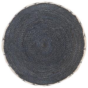 Pletený/tkaný taburet z bavlny a juty 50 x 35 cm modrý