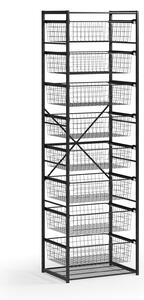 Otevřený košový regál, 8x koš, TYP VII, 600 x 460 x 2020 mm, černá