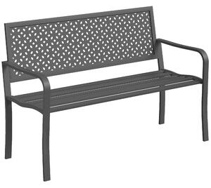 Outsunny kovová zahradní lavice pro 2 osoby – odolná vůči povětrnostním vlivům, žebernaté ocelové opěradlo proti korozi, geometrický design, nosnost 2