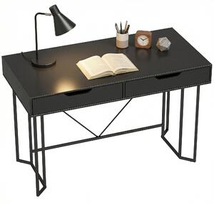HOMCOM psací stůl s 2 zásuvkami, moderní kovový rám pro domácí kancelář a ložnici — 120 x 60 x 77 cm, černý | Aosom