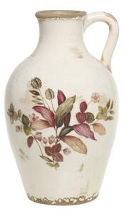 Béžová antik keramická váza s květy a ouškem Florac - Ø 16*26 cm - Chic Antique