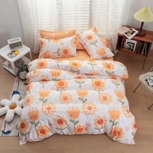 Bavlissimo 2-dílné dětské povlečení oranžové s kytkami 100x140 cm pro jednu postel