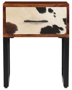 Noční stolek z masivního sheeshamu a pravé kůže 40 x 30 x 50 cm