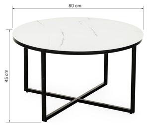 Hector Skleněný konferenční stolek imitující mramor Lunno 80 cm černobílý